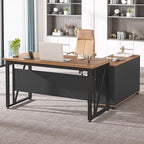 Tribesigns 55-Inch Executive Computer Desk with 43-Inch Lateral File Cabinet, Large Workstation Business Furniture, L Shaped Desk with Drawers and Storage Shelves for Home Office, Walnut