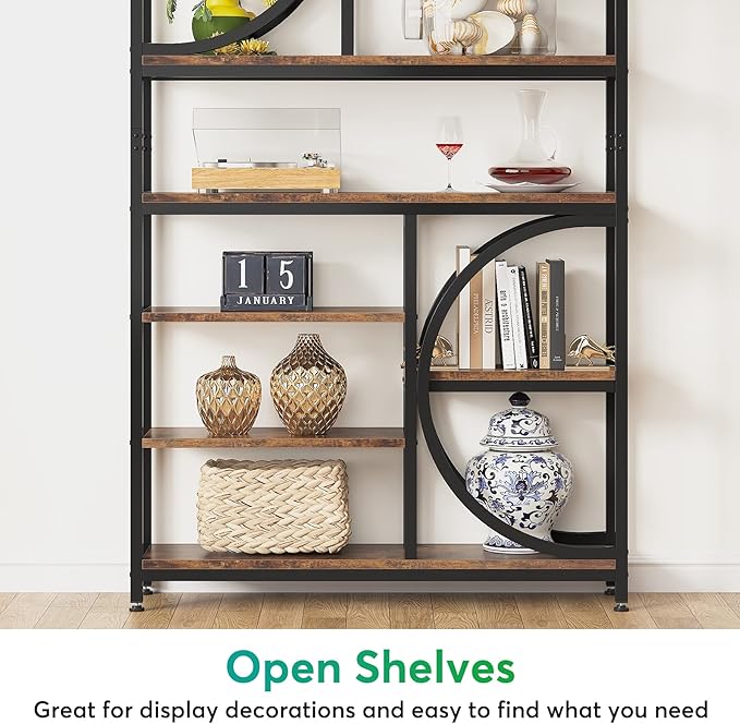 Tribesigns Bookshelf, Industrial 8-Tier Etagere Bookcases, 77-Inch Tall Book Shelf Open Display Shelves, Wood Look Accent Shelving Unit with Metal Frame for Home Office (1, Brown/Black)