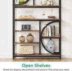 Tribesigns Bookshelf, Industrial 8-Tier Etagere Bookcases, 77-Inch Tall Book Shelf Open Display Shelves, Wood Look Accent Shelving Unit with Metal Frame for Home Office (2, Brown/Black)