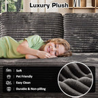 106" Cloud Sectional Couch with L-Shape Chaise & Ottoman, No Assembly Modular Sofa, Deep Seat Plush Corduroy Boneless Couched for Living Room (Gray Plush Corduroy, Left Facing Chaise with Ottoman)