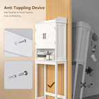 Over-The-Toilet Storage Shelf with Doors, Bathroom Freestanding Space Saver Organizer with Adjustable Shelf, White