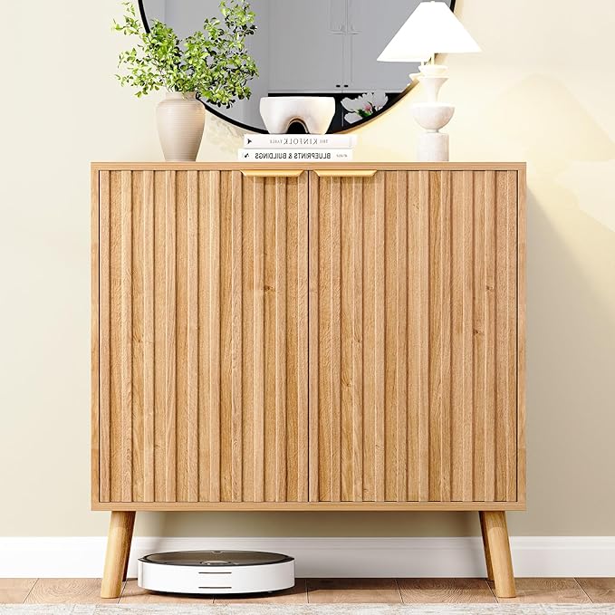Fluted Storage Cabinet, Buffet Cabinet Sideboard, Modern Accent Cabinet Console Table for Entryway, Living Room