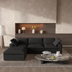 Cloud Couch Modular Sectional Sofa with Storage Ottoman,L Shaped Couch for Living Room,120.45inch Down Filled 4 Seater Black Convertible Sectional Sofas,Covers Washable&Replaceable