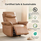 CHITA Genuine Leather Power Recliner Chair, Electric Triple-Motor Swivel Glider Nursery Rocking Chair with Adjustable Power Headrest and Lumbar Support, Solid Wood Base, Saddle Brown