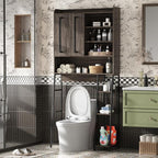VFK Over The Toilet Storage Cabinet with Sliding Door, Farmhouse Bathroom Organizer with Adjustable Shelves for Small Spaces, Sturdy Metal Frame Above Toilet Cabinet,31.5" L x 7.7" W x 66.9" H