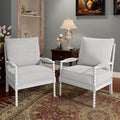 Morden Fort Linen Fabric Spindle Accent Chairs Set of 2, French Style Chairs with High Resilience Spring Cushion and Armrest Pads, Leisure Armchair for Living Room Bedroom Farmhouse Office Balcony