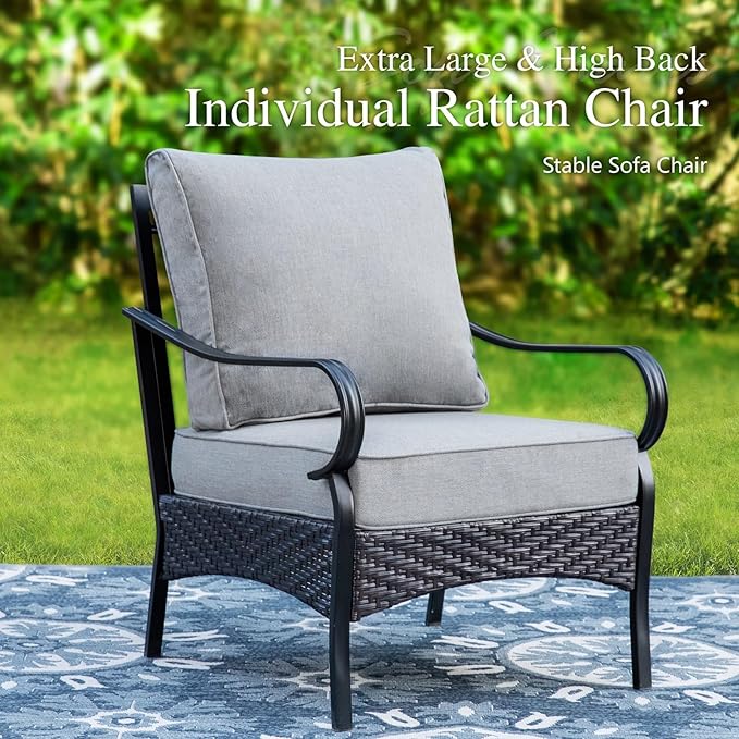 Sophia & William Patio Furniture Set with Fire Pit Table, 5 PCS Metal Outdoor Conversation Set with Fire Pit Table, 2 Sofa Chairs,1 Loveseat, 3-Seater Couch for Outdoor Seating, Backyard, Porch(Grey)