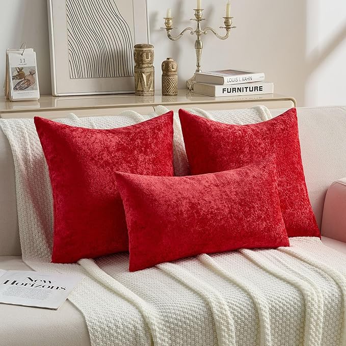 FUTEI Christmas Red Flannel Throw Pillow Covers 12x20 Inch Set of 2,Soft Dimensional TextuChristmas Red Lumbar Pillow Cases,Modern Home Decor for Couch Living Room