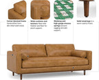 SIMPLIHOME Morrison 89-inch Wide Sofa in Sienna Top Grain Genuine Leather, Mid-Century Modern Design Couch for Living Room, Single Bench Cushion, 2 Back Cushions, 2 Bolster Pillows
