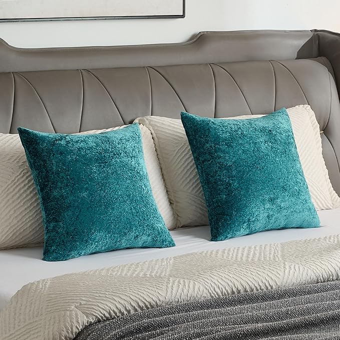 FUTEI Teal Flannel Throw Pillow Covers 26x26 Inch Set of 2,Soft Dimensional Textured Euro Pillow Shams,Modern Home Decor for Couch Living Room