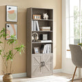70in Tall Bookshelf 6 Tier Bookcase with Barn Doors and Adjustable Shelf, Oak Grey Farmhouse Book Shelves with Storage Cabinet, Wood Floor Standing Display Bookshelve for Bedroom, Living Room