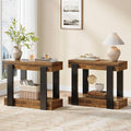 Tribesigns Narrow End Table Set of 2, 2-Tier Farmhouse Side Table with Storage Shelf for Living Room, Rectangular Night Stand and Bedside Tables for Bedroom, Brown