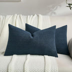 FUTEI Navy Blue Chenille Throw Pillow Covers 12x20 Inch Set of 2,Soft Striped & Diamond Textured Lumbar Pillow Cases,Modern Home Decor for Couch Living Room