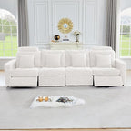 ORRD Power Reclining Sectional Sofa, Electric 4 Seat Recliner with 2 Electric Footrest and Adjustable Headrest, Modern Plush Corduroy Fluffy Modular Sectional with Deep Seat for Living Room-White