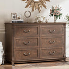 Amada 6 Drawers Dresser for Bedroom, Farmhouse 47" Wide Dresser & Chest of Drawers with Roman Column Design, Large Storage Organizer with 6 Drawer Sizes for Bedroom, Living Room