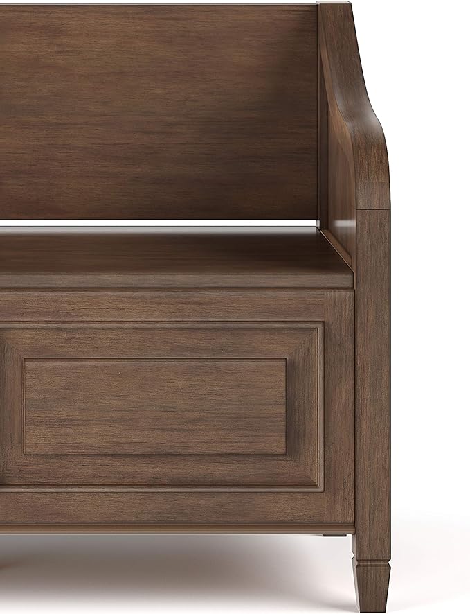 SIMPLIHOME Connaught Entryway Storage Bench - 42 inch Wide Solid Wood Storage Seat in Rustic Natural Aged Brown, Traditional Bench for Entryway or Mudroom with Lift-Up Lid and Elegant Moulding Detail
