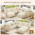 Vesgantti 108" V-Shaped Corner Couch Sectional, 7 Seat Customizable Modular Cloud Couches with Movable Ottoman, Chenille Deep Seat Sofa Set with Chaise for Living Room, Bedroom and Apartment, Beige