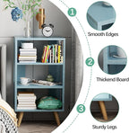 Night Stand, Blue Kids Nightstand, Modern End Table with Open Storage, 3-Tier Nursery Bedside Table for Small Space, Living Room, Bedroom