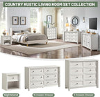 Farmhouse 6 Drawers Dresser for Bedroom, White Dressers, 52" Wide Rustic Wood Chest of Drawers with Natural Texture, Metal Handle, Storage Closet Dressers for Bedroom, Living Room