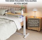 FLEXISPOT Adjustable C Table with Wheels, Mobile Snack Side End Table Sofa Couch Bedside Table Laptop Rolling Cart TV Tray Night Stand Small Space Side Table,(31.5" W x 17.7" D,Maple)