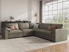 EASE MOOSE Oversized Corner Modular Sectional Sofa, Faux Leather Sectional Sofa with Deep Seat, Scratch Resistant Faux Leather Material, Extra Large L Shaped Couch, Light Grey