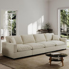 Modern Sectional Linen Couch for Living Room,4 Seat Modular Cloud Sofas,Detachable Couch Cushion Covers,Cozy Feather Down Sofa for Apartment Beige