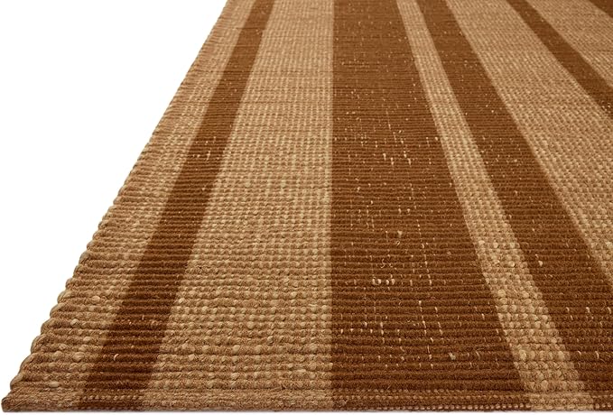 Loloi Leanne Ford Weatherstaff Collection WTS-04 Cinnamon/Natural 2'-6" x 7'-6" Runner Rug Jute, Striped, Neutral, Hallway, Kitchen, Mudroom, and Bathroom