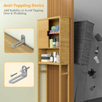Over The Toilet Storage Cabinet with Fluted Doors, Bathroom Over Toilet Rack with Adjustable Shelf Bamboo FreeStanding Space-Saving Storage Organizer, Natural
