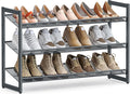SONGMICS Shoe Rack, 3-Tier Shoe Organizer, Metal Shoe Storage for Garage, Stackable Shoe Shelf, with Adjustable Flat or Angled Shelves, 9-12 Pairs, Charcoal Gray ULMR03GB