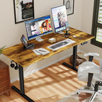 Shahoo 55 Inch Standing Desk, Electric Height Adjustable Computer Desks with Hook and Cable Hole, Rustic Brown