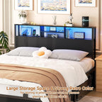 Aheaplus Headboard for Queen Size Bed with Storage, Headboards with Outlets, USB Ports and LED Light, Queen Size Head Board Only, Height Adjustable, Reversible, Sturdy and Stable Headboard, Black