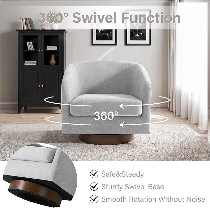 Lumibee Swivel Accent Chair, Chenille Fabric Swivel Barrel Chair for Living Room, Modern Comfy Upholstered Round Armchair Single Sofa Chair for Bedroom, Club-Light Grey