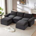 113.03" Sectional Couches for Living Room Modern Modular Sofa with U-Shape Couchs Upholstered Corduroy Boneless Couch Deep Seat Cloud Couch with Ottoman, No Assembly Required, Dark Gray
