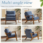 VINGLI Solid Wood Wide Armrests Accent Chair,Upholstered Mid Century Modern Chair with Pillow,Comfy Reading Chair Farmhouse Arm Chair,Chairs Living Room,Bedroom,Guest Room,Chenille Fabric,Dark Blue