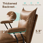 Brown Leather Office Chair with Wheels, Triple-Layers Thicken Wide Seat Height Adjustable, Mid-Century Modern Comfy Desk Chair for Home, Office