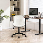 YOUNIKE White Ergonomic Home Office Desk Chair No Arms Comfy Small Criss Cross Chair with Wheels Swivel Adjustable Modern Vanity Chair with Back Armless Cute Leather Upholstered Rolling Task Chair