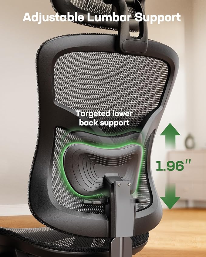Marsail Ergonomic Mesh Office Chair,Ergonomic Dsk Chair with 2D Headrest,Adjustable Lumbar Support & Up and Down Armrest