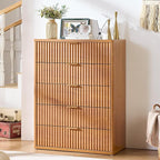 LEYAOYAO Fluted 5 Drawers Dresser for Bedroom Set of 2, 41" Tall Modern Chest of Drawers with Metal Handle, Curved Profile Design,Brown Wood Drawer Organizer for Bedroom, Living Room, Hallway
