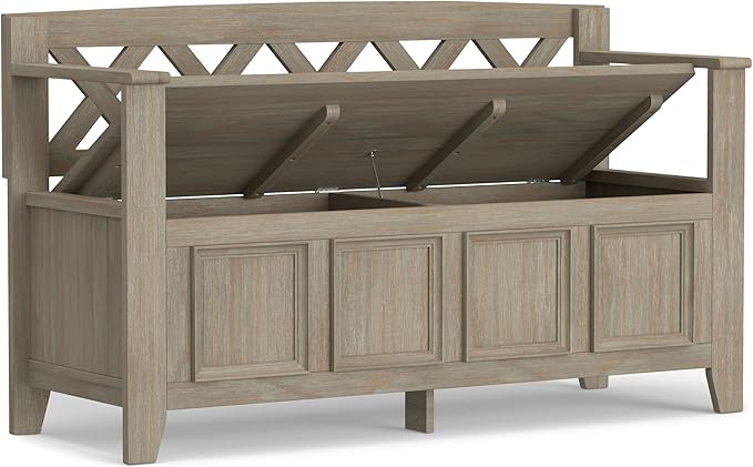 SIMPLIHOME Amherst Entryway Storage Bench - 48 inch Wide Solid Wood Hallway Seat in Distressed Grey, Transitional Bench for Entryway or Living Room with Lift-Up Lid and Spacious Storage