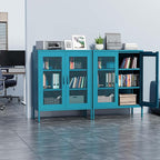 Metal Storage Cabinet with Mesh Doors,Steel Display Cabinet with Adjustable Shelves,Metal Office Storage Locker for Home Office,Garage(Blue, 40''H)