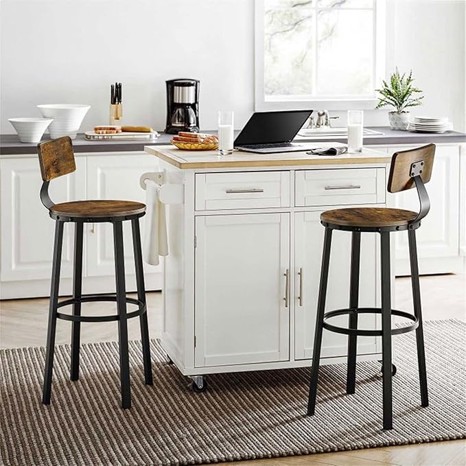 VASAGLE Bar Stools Set of 2, Bar Height Stools, 28.9 Inches Counter Barstools Chairs with Back for Dining Kitchen Island, Steel Frame, Industrial Style, Easy Assembly, Rustic Brown and Ink Black