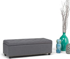 SIMPLIHOME Hamilton 48 inch Wide Transitional Rectangle Storage Ottoman in Slate Grey Linen Look Fabric, Assembled, For the Living Room, Entryway and Family Room