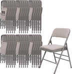 SEALAMB 30 Pack Padded Folding Chairs, Durable Metal Folding Chairs with Fabric Seat & Back for Home Office Wedding Party Events, 350lb Capacity (Grey-Fabric, 30 Pack)