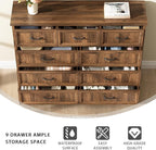 CARPETNAL Farmhouse 9 Drawer Dresser for Bedroom, 55 Inch Wide Modern Brown Dresser TV Stand with Large Drawers & Bar Handles, Rustic Wood Chest of Drawers for Bedroom, Living Room, Hallway, Entryway.