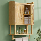 AmazerBath Bathroom Wall Cabinets with Strip Weaving Door, Medicine Cabinets with Towel Bar, Hanging Over Toilet Storage Organizer Cabinet for Small Spaces, Adjustable Shelves, 8.3x16.5x26.6 Inches