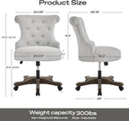 HUIMO Home Office Chair Upholstered Armless Desk Chair with Wheels Adjustable Height Computer Desk Chair with Wooden Legs Linen Comfortable Swivel Chairs for Home Office Study Studio (Light Grey)