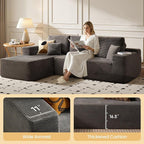 104" Cloud Sectional Couch with Chaise, Boneless L-Shaped Cloud Couch with Deep Seat, Corduroy Modern Minimalist Sofa, Assembly Free Comfy Sofa for Office Living Room Apartment(Grey, Left Chaise)