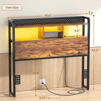 Unikito Headboard for Twin Size Bed with Storage Shelf, Head Board with 3 Outlets and 2 USB Ports, Headboards with RGB LED Light, Height Adjustable, Sturdy and Stable, Easy Assembly, Rustic Brown