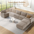 Vesgantti 142" U Shaped Sectional Couch, Comfy Cloud Modular Sectional Sofa with 2 Ottoman Deep Seat Chenille Modern Cloud Sofa, Modular Sofas for Living Room, Bedroom and Apartment, Light Brown