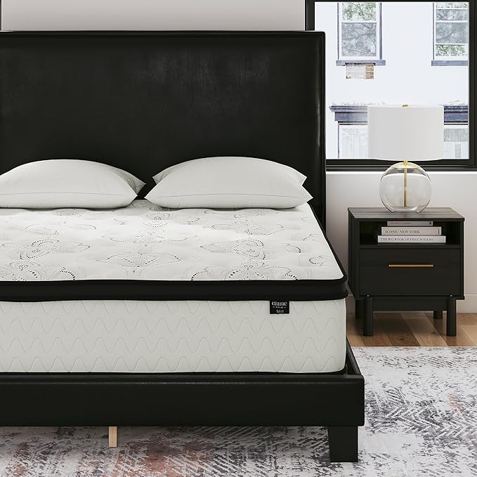Signature Design by Ashley Full Size Chime 10 Inch Medium Firm Hybrid Mattress with Cooling Gel Memory Foam for Pressure Relief, Fiberglass Free, Mattress In A Box